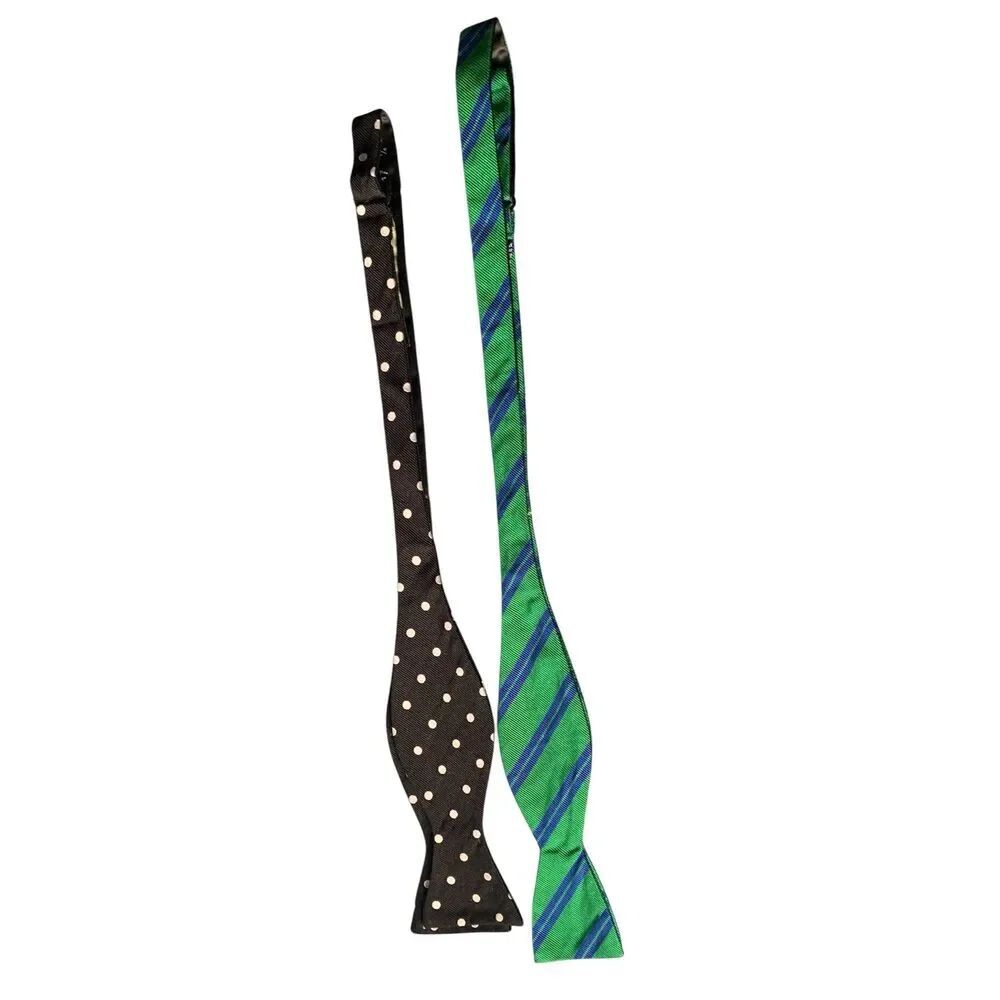 2 NEW Ben Sherman & Ralph Lauren SILK BLACK polka dot & GREEN Striped Bow Tie LO